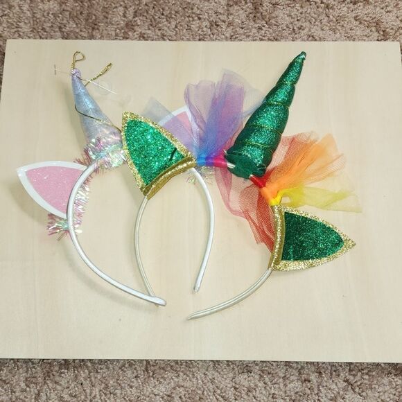 2 Unicorn cat ear headbands. Great for Easter and St. Patrick's Day. - Picture 1 of 5